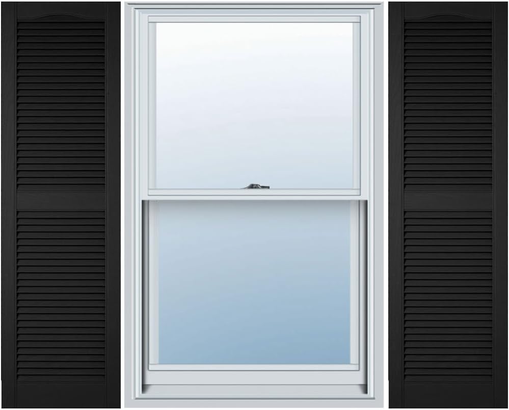 Ekena Millwork 14.5 in. W x 48 in. H Builders Edge, Standard Cathedral Top Center Mullion, Open Louver Shutters, Includes Matching Installation Spikes (Per Pair), 002 - Black