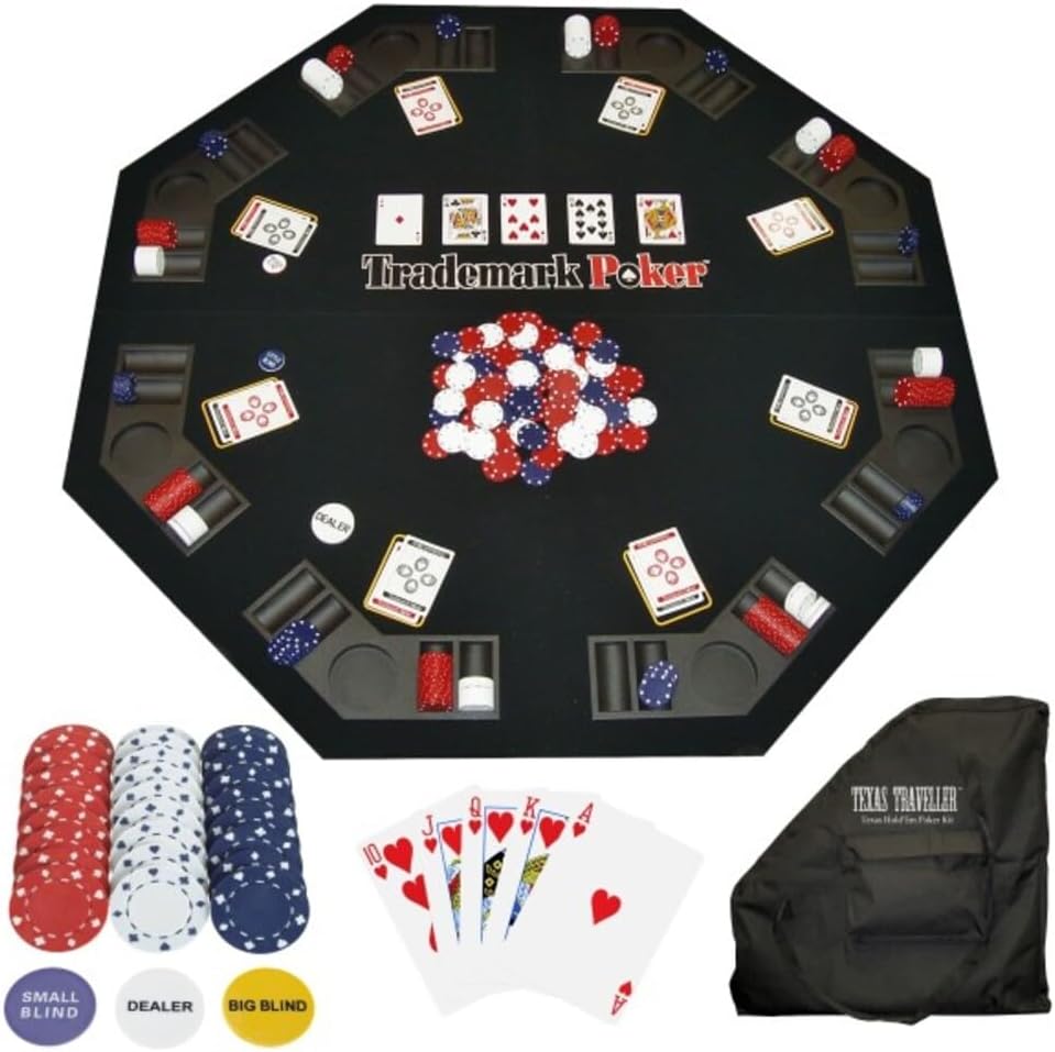 Poker Table Topper - Foldable Texas Hold 'Em Set with Carry Case, 300 Poker Chips, 2 Decks of Cards, and Dealer and Blind Buttons by Trademark Poker