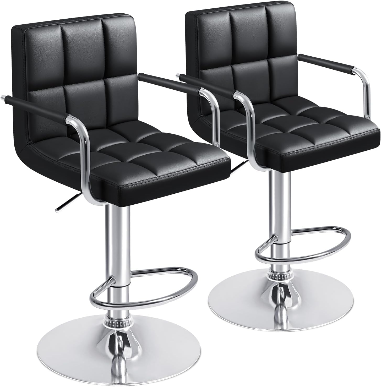 Furmax Bar Stools Modern Pu Leather Swivel Adjustable Hydraulic Bar Stool Square Counter Height Stool Set of 2 (White)