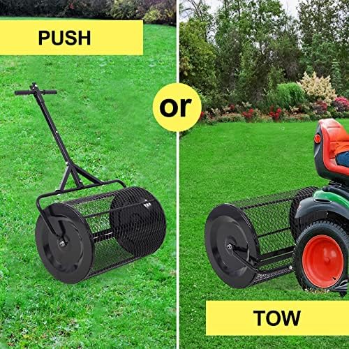 Compost Spreader - 24'' Peat Moss Spreader Manure Spreaders Roller with Adjustable T Shaped Handle Lightweight Metal Mesh Spreader for Lawn Garden Spreading Manure Topsoil, Black 0.5" x 1" Open Slits