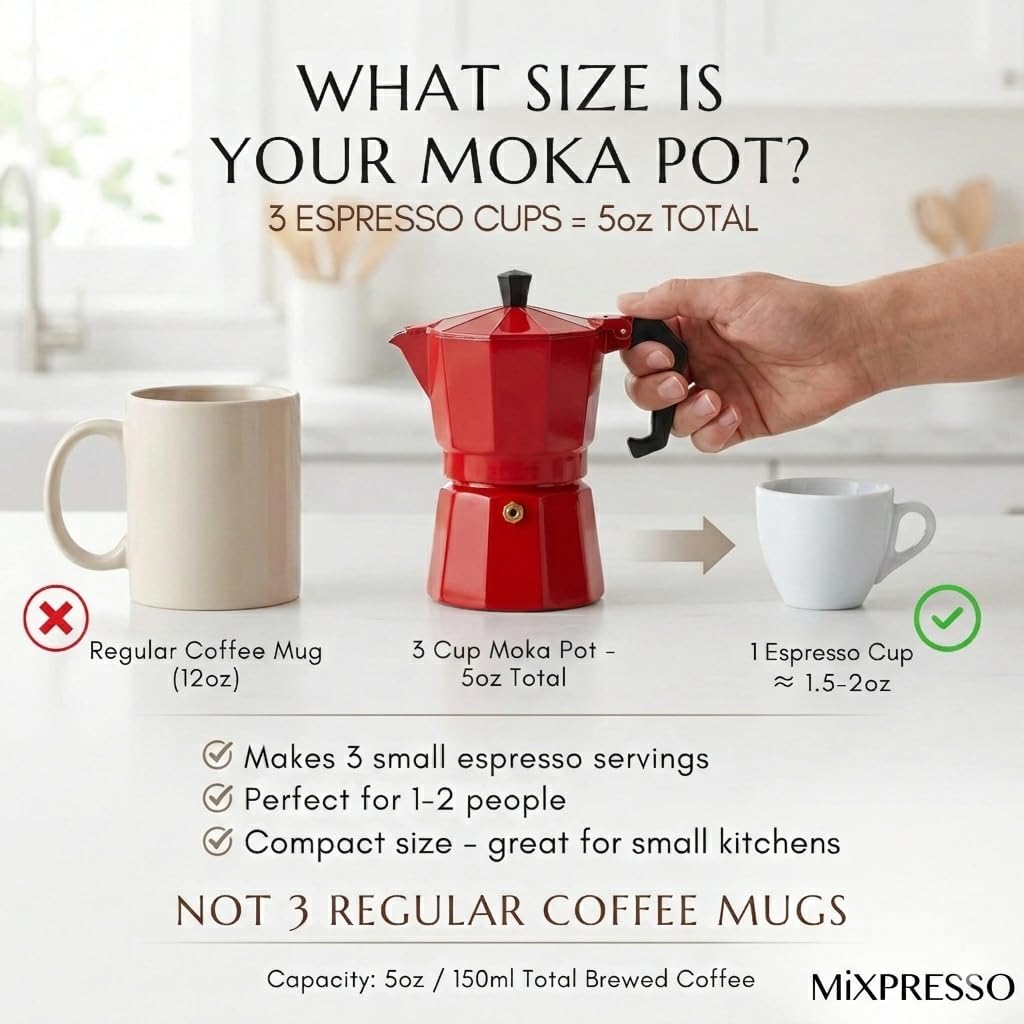 Mixpresso 3 Cup Moka Pot Stovetop Espresso Maker, Italian Cuban Coffee Pot