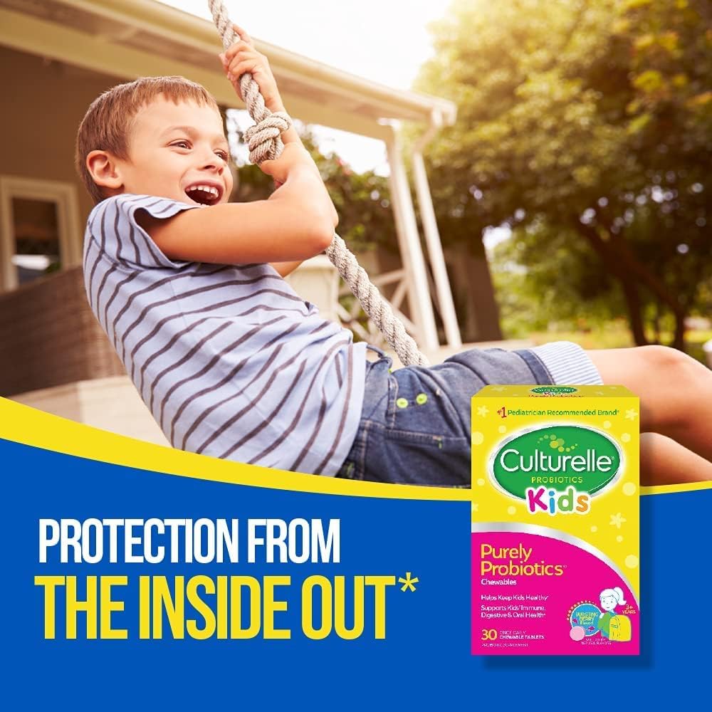 Culturelle Daily Chewable Probiotics for Kids Ages 3+, Berry Flavor, 30 Ct | From the #1 Pediatrician Recommended Brand± Promotes Digestive Gut Health, Oral Care & Immune Support* 5B CFUs, Gluten Free