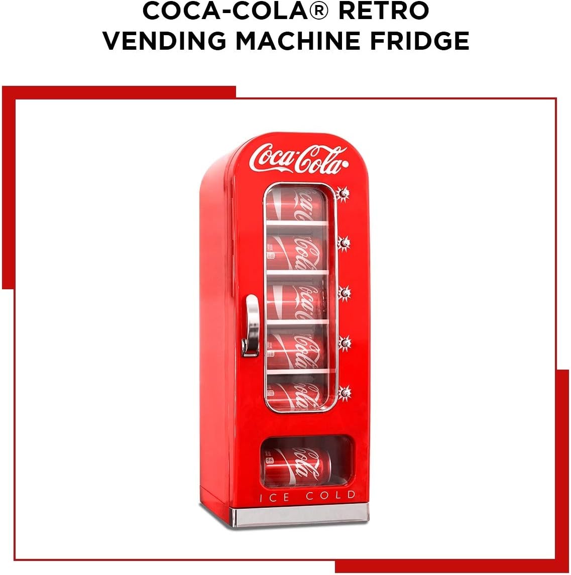 Coca-Cola AC/DC Retro Vending Electric Cooler with 10 Can Capacity - Beverage Vending Machine with Thermoelectric Cooling and Tall Window Display