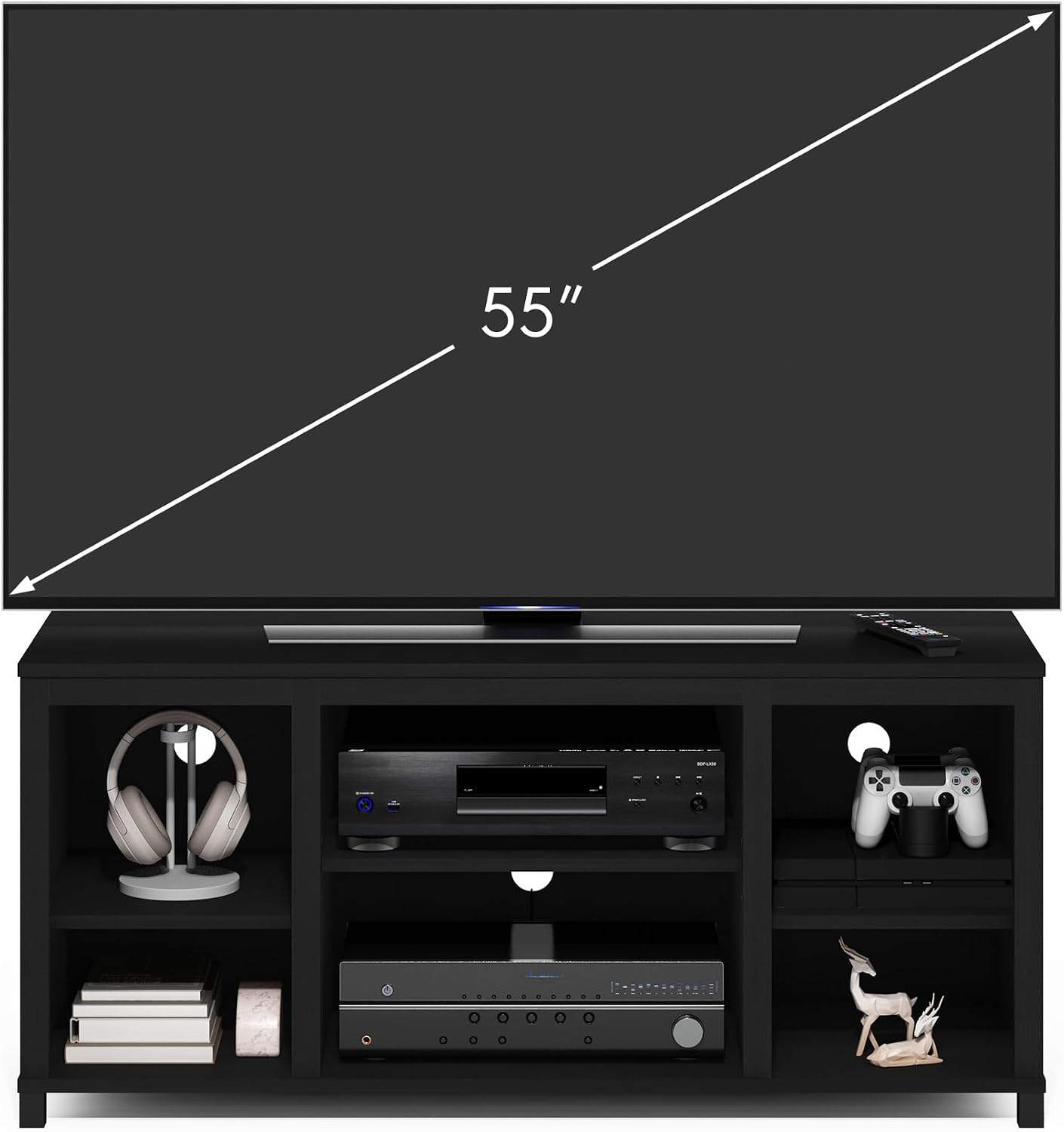 Furinno Turn-N-Tube No Tools 3D 3-Tier Entertainment TV Stand up to 50 inch TV, Round Tubes, French Oak Grey/Black | for TV up to 50 Inch, Open Frame Rectangular Entertainment Center with Storage Shelf, TV Console, for Living Room, Bedroom