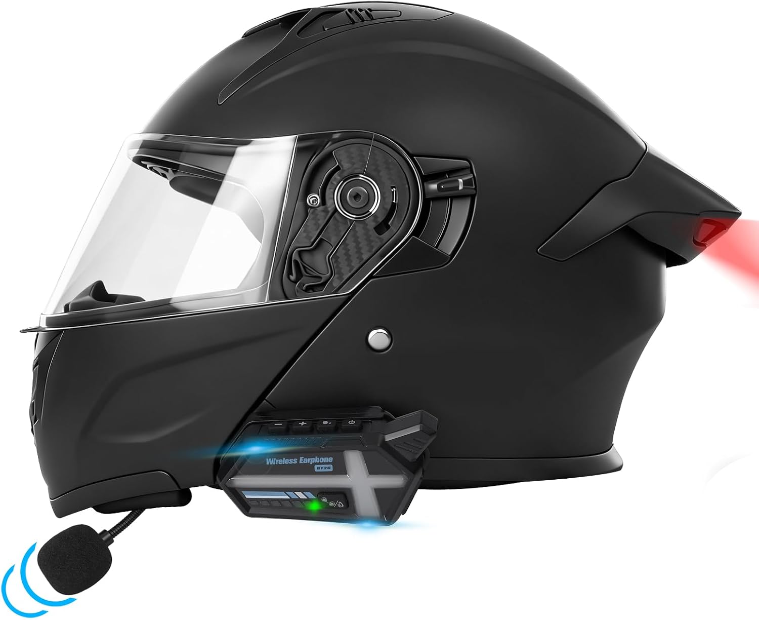 Bluetooth Modular Motorcycle Helmets with Tail Lights, DOT Certified Flip-Up Dual Visor Full Face Helmets for Men & Women Moto ATV UTV Snowmobile ADV Four Wheeler Street Bike