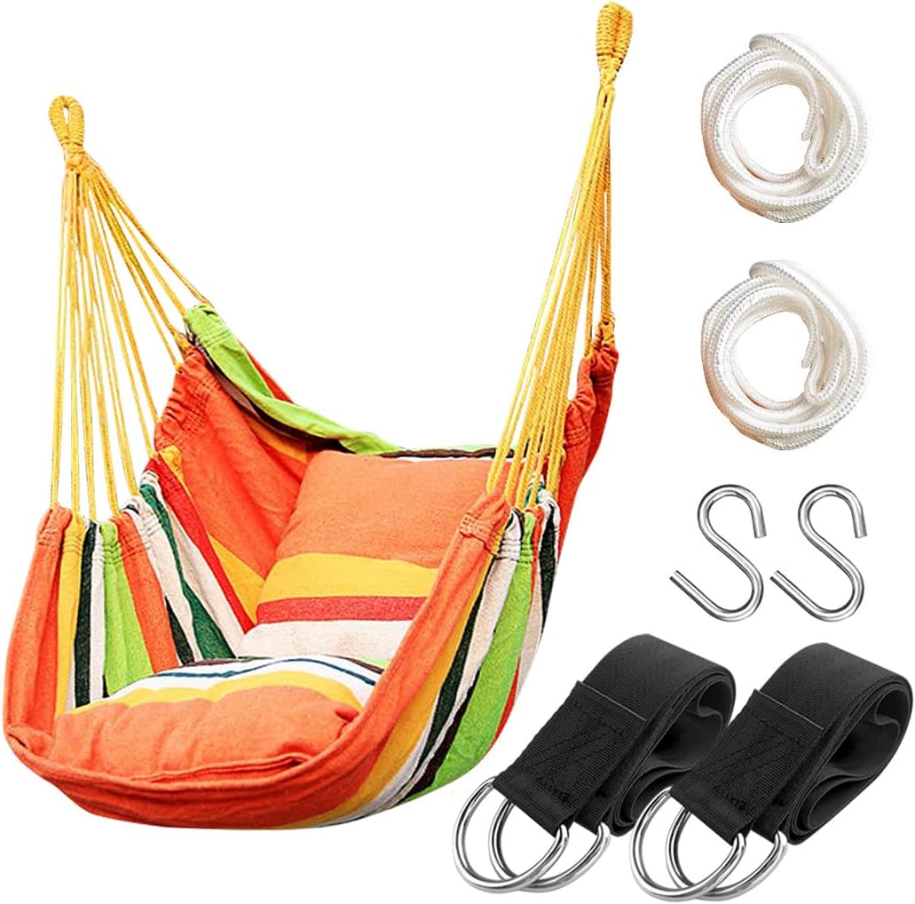 Hammock Chair Hanging Rope Swing Seat for Indoor Outdoor, Sturdy Cotton Weave Hammock Swing