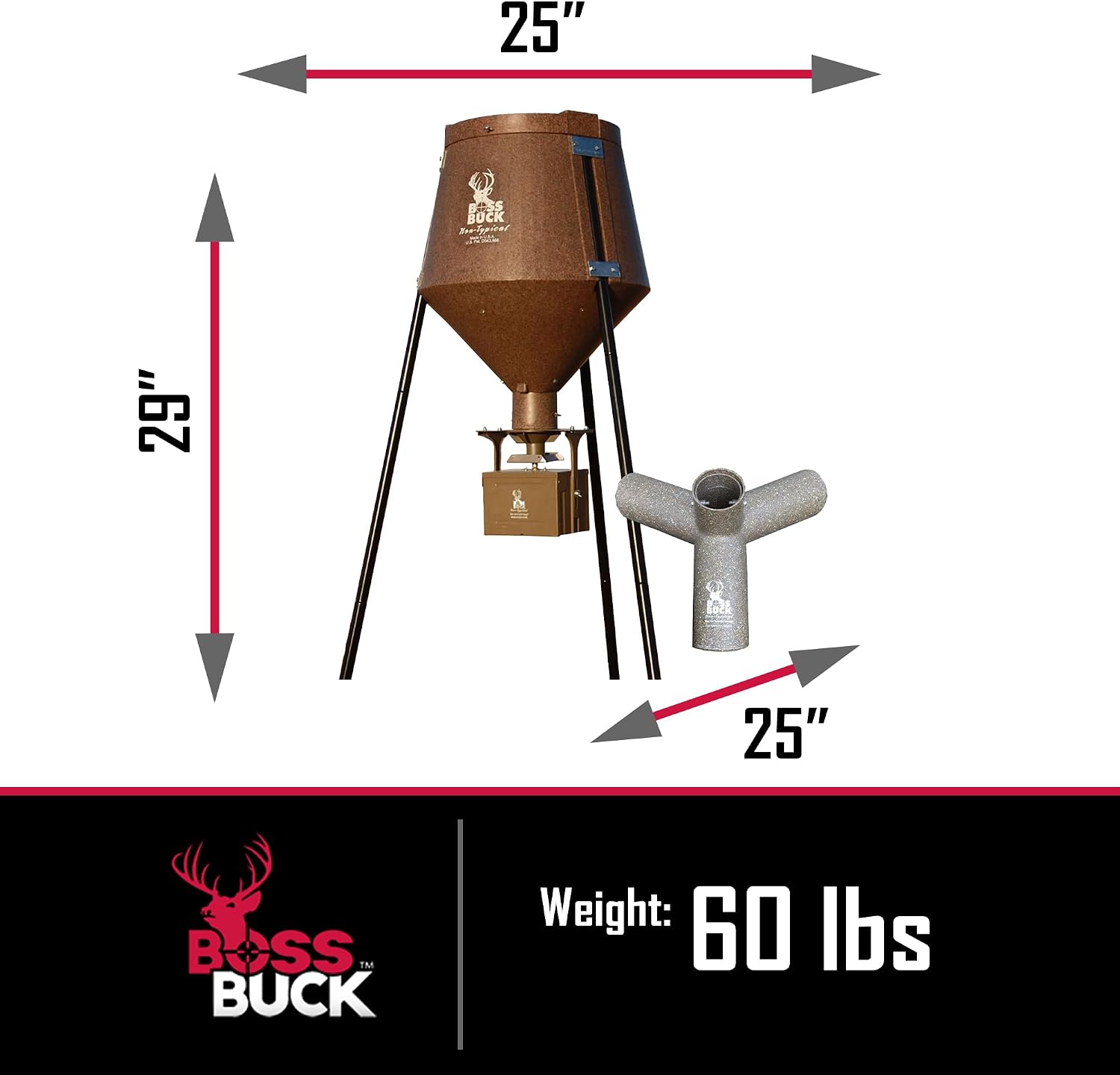 BOSS BUCK 200 LB Deer Feeder/Hunting Durable Lightweight Plastic UV Protected Waterproof Game Feeder with Protein 3 Feed Tubes Head, 12V Spinner Automatic Delivery System & Multi-Piece Legs | Auto feed system for outdoor, wildlife and hunting, 200 pound…