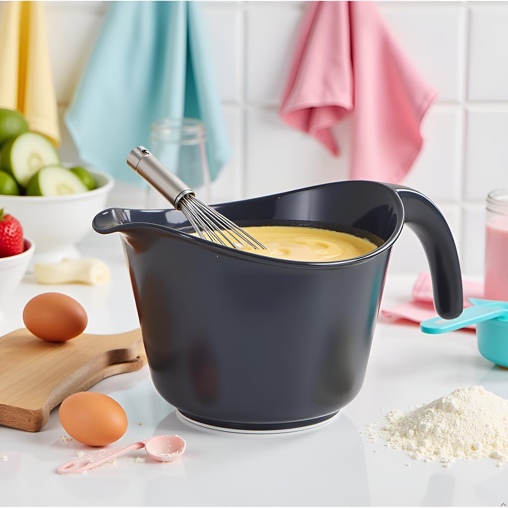 Reston Lloyd, Batter Bowl With Pour Spout, Non-Slip Base, Erogonomic Space Saving Detachable Handle, 2 QT Heavy Duty BPA-Free Microwave & Dishwasher Safe, Plum