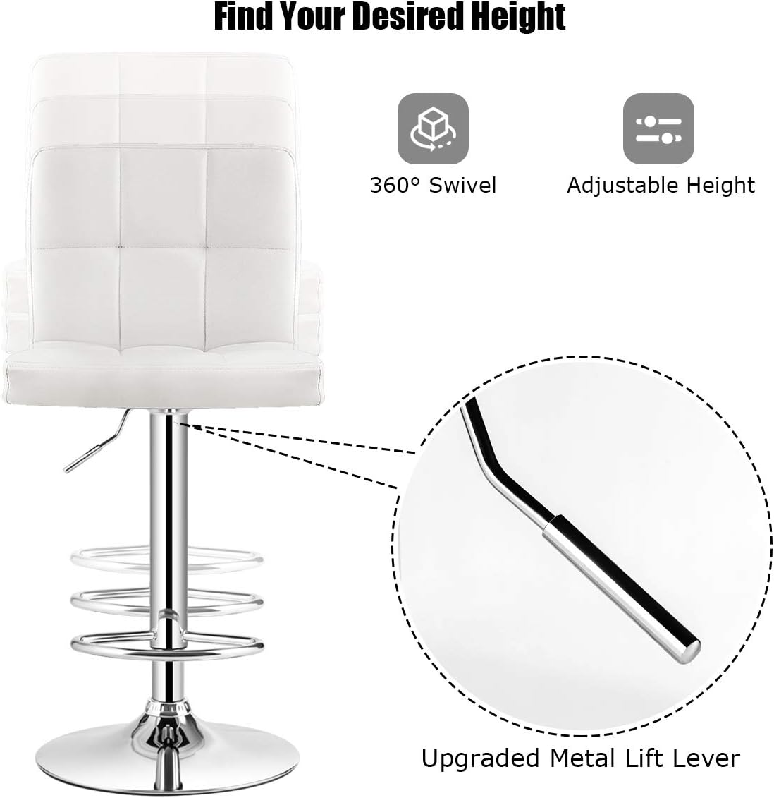 COSTWAY Bar Stool, Modern Swivel Adjustable Height PU Leather Barstools with Back, Square Armless Counter Height Bar Chair for Kitchen Island Dining Living Bistro Pub Counter, Black