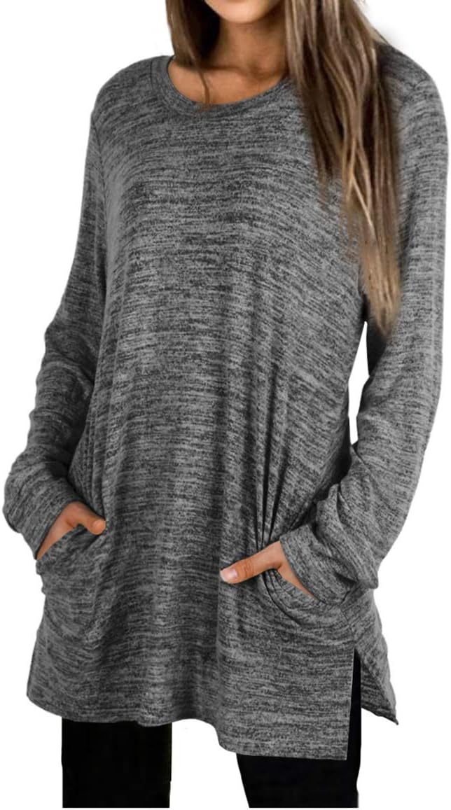 XIEERDUO Womens Casual Sweatshirts Long Sleeve Shirts Oversized With Pocket Tunic Tops S-3XL
