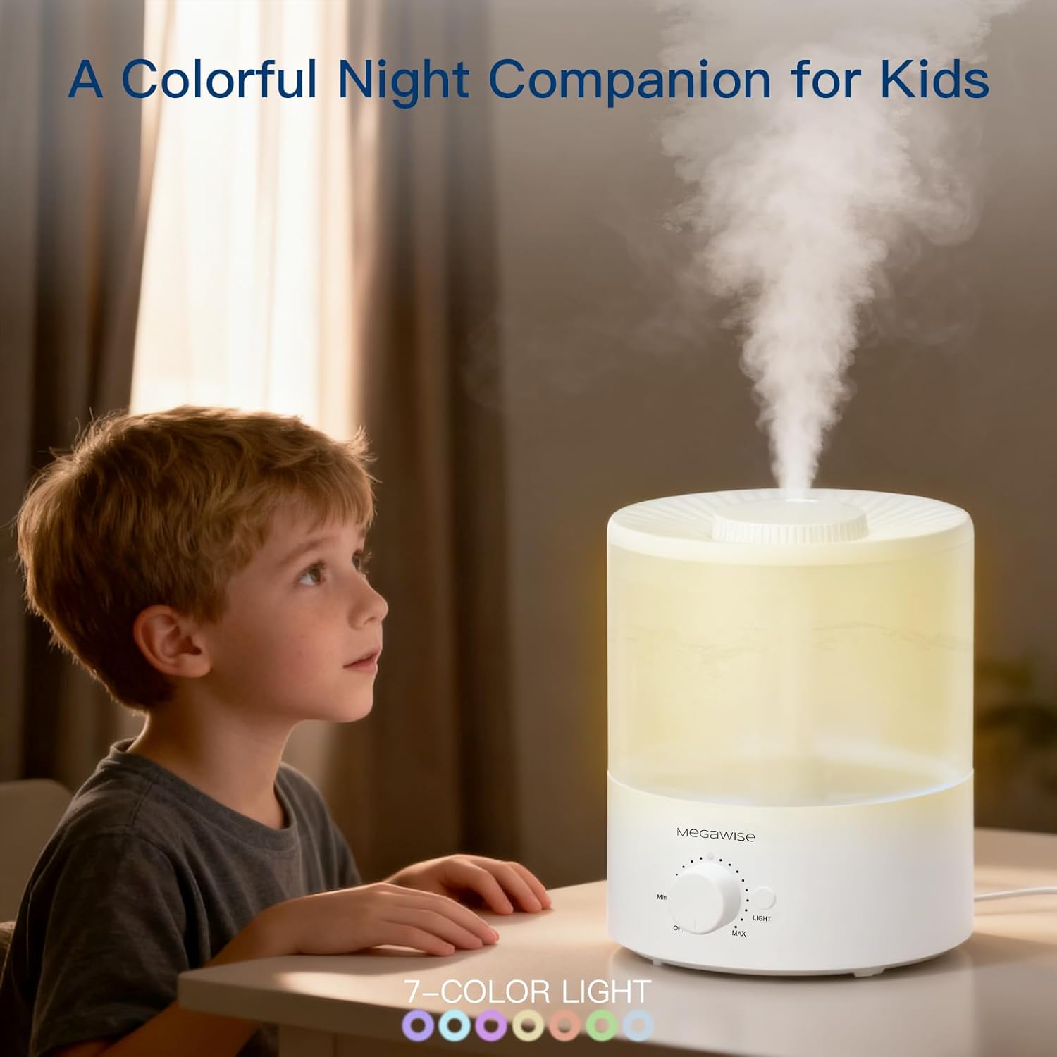 MEGAWISE 1.5L Cool Mist Humidifier for Bedroom, 25dB Quiet