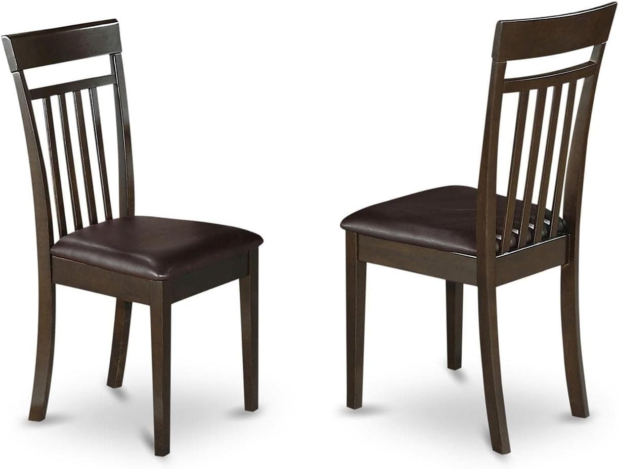 East West Furniture CAC-MAH-LC Capri Kitchen Dining Chairs - Faux Leather Upholstered Solid Wood Chairs, Set of 2, Mahogany