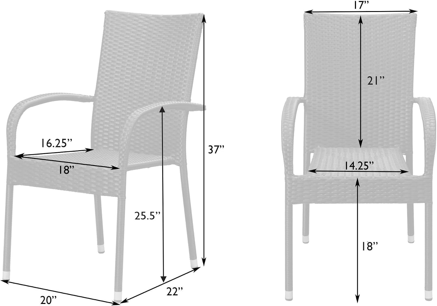 Patio Sense 62664 Morgan Outdoor Wicker Stacking Chairs, Mocha, Set of 4 | Handwoven All-Weather Wicker, Powder-Coated Steel Frame, No Assembly