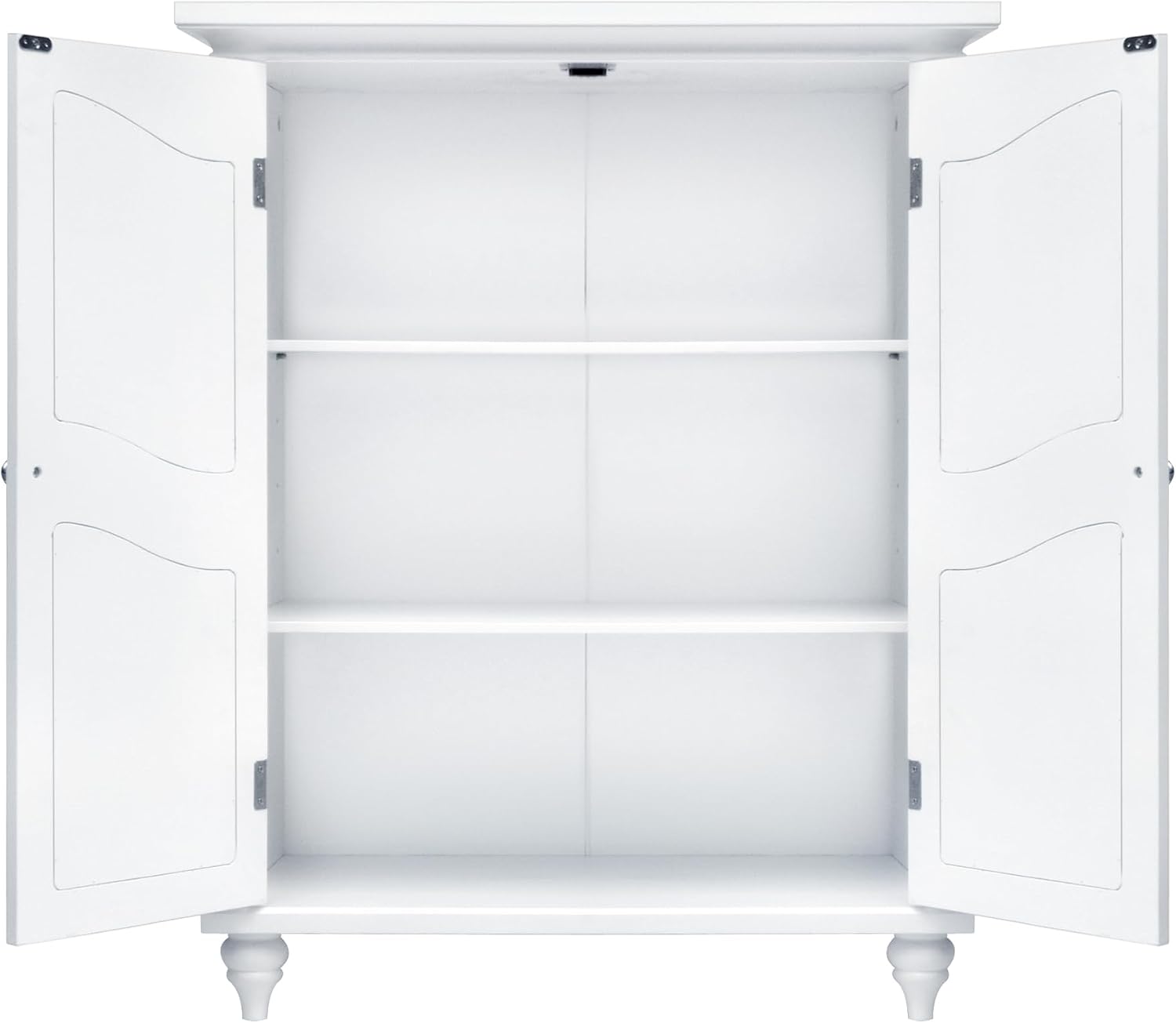 Teamson Home Versailles Wooden Freestanding Floor Storage Cabinet with 2 Adjustable Interior Shelves 3 Storage Spaces and 2 Floral Scroll Doors, White