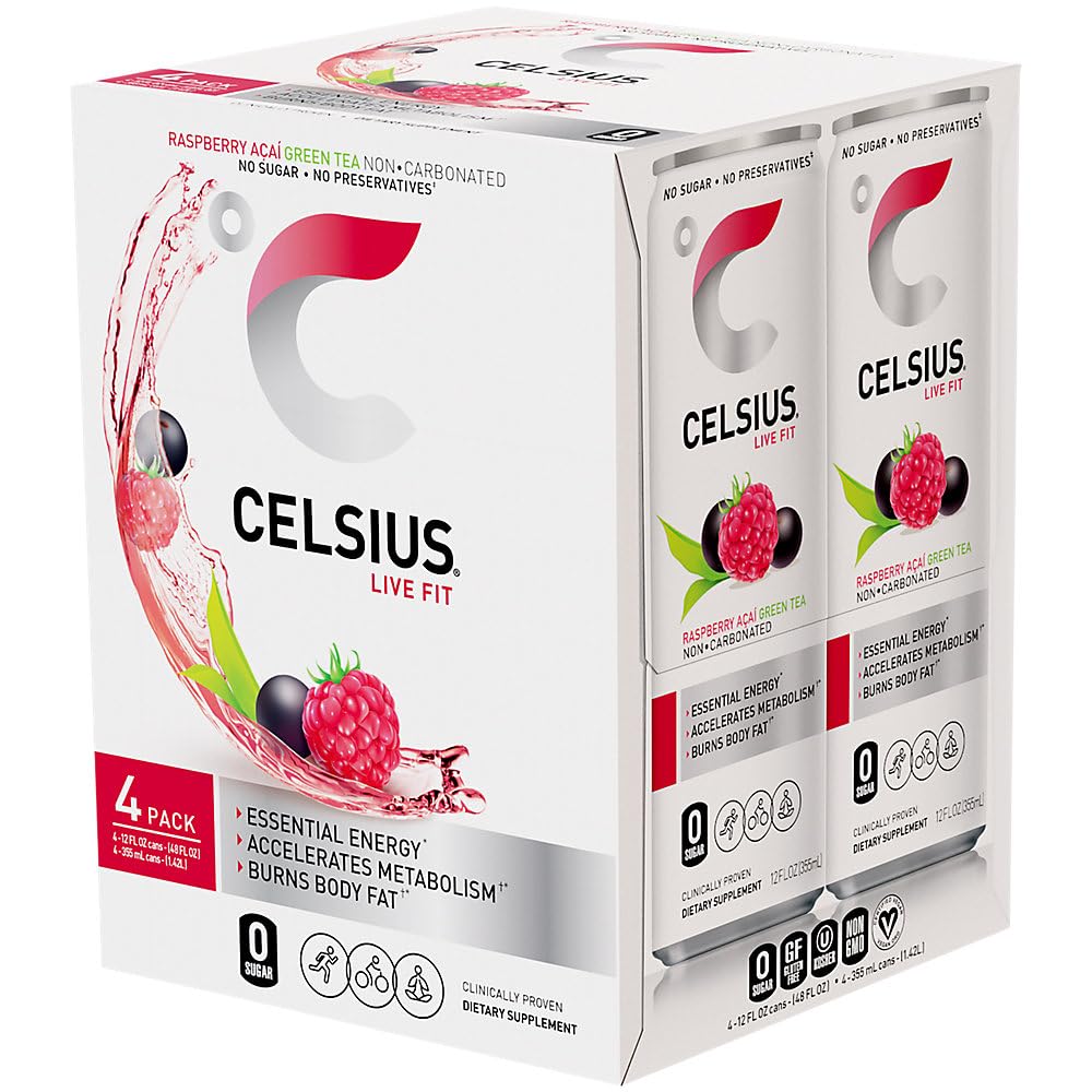 CELSIUS Sparkling Peach Vibe, Functional Essential Energy Drink 12 Fl Oz (Pack of 4)