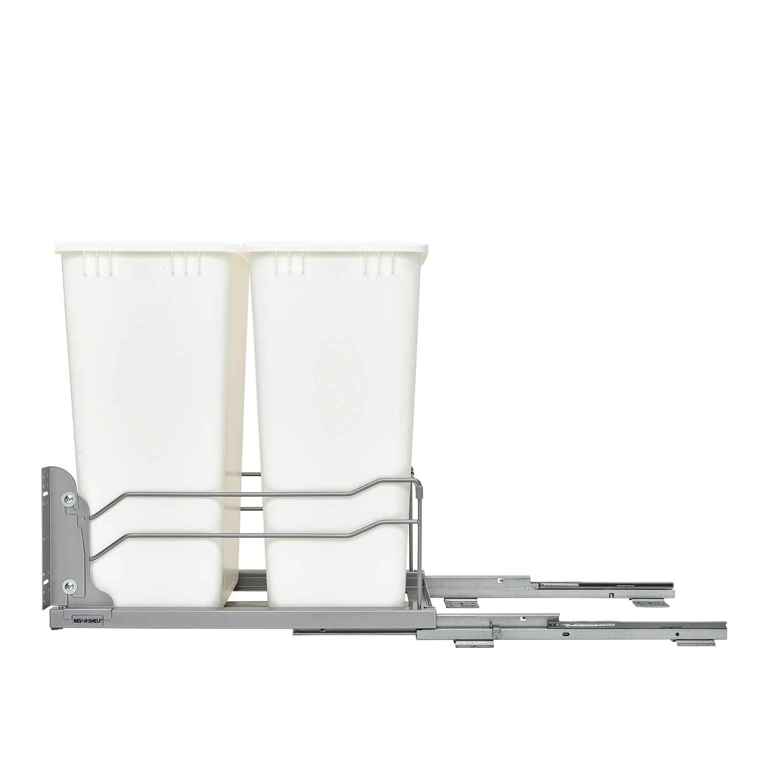Rev-A-Shelf Double Pullout Trash Can w/Soft-Close Slides, 14.5" Min Opening | Large Capacity Garbage/ Recycling Bins for Full Height Kitchen Cabinets, Heavy Gauge Wire Construction, 53WC-2150SCDM-217