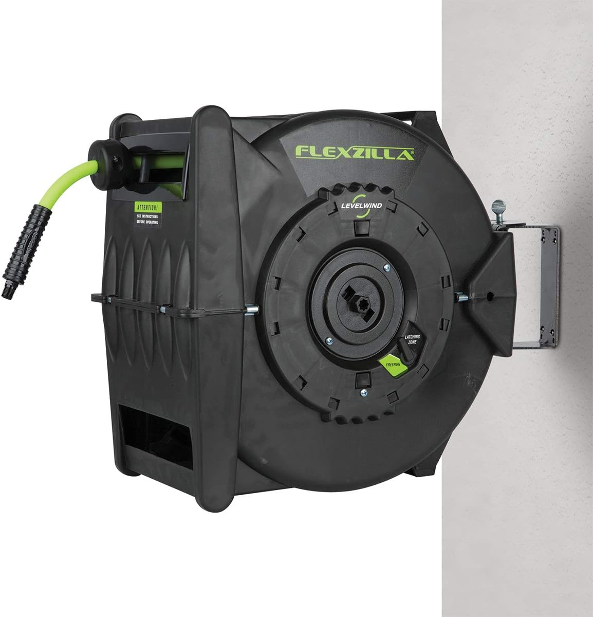 Flexzilla Levelwind Retractable Air Hose Reel, 3/8 in. x 75 ft., Heavy Duty, Lightweight, Hybrid, ZillaGreen - L8306FZ