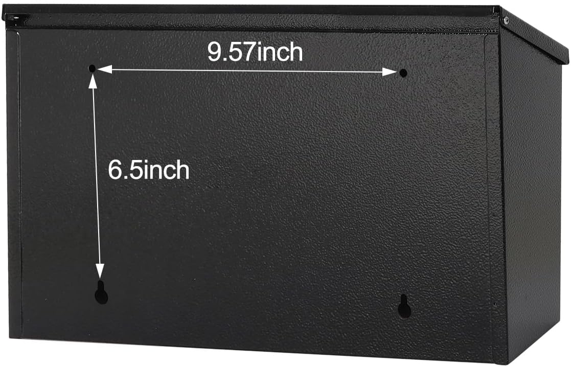 Locking Mailbox Wall Mount for Outside– Jssmst Mailboxes with Key Lock for Front Door Fence, Large Capacity Letter Box, 14.3 x 4.1 x 11.8 Inch, Black, SM-HPB911BN