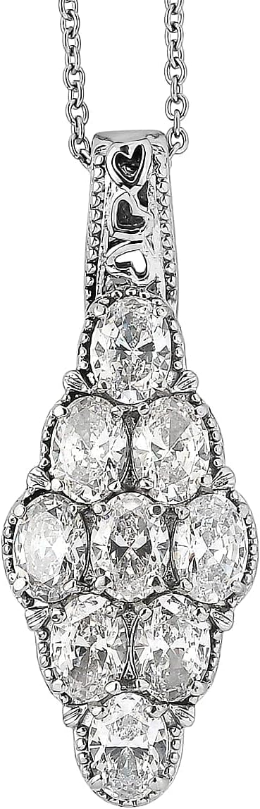 Cubic Zirconia Pendant Necklace in Stainless Steel 20 Inches