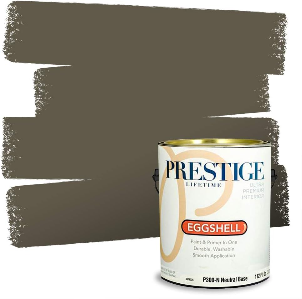 PRESTIGE Paints Exterior Paint and Primer In One, 1-Gallon, Satin, Comparable Match of Sherwin Williams* Ripe Olive*