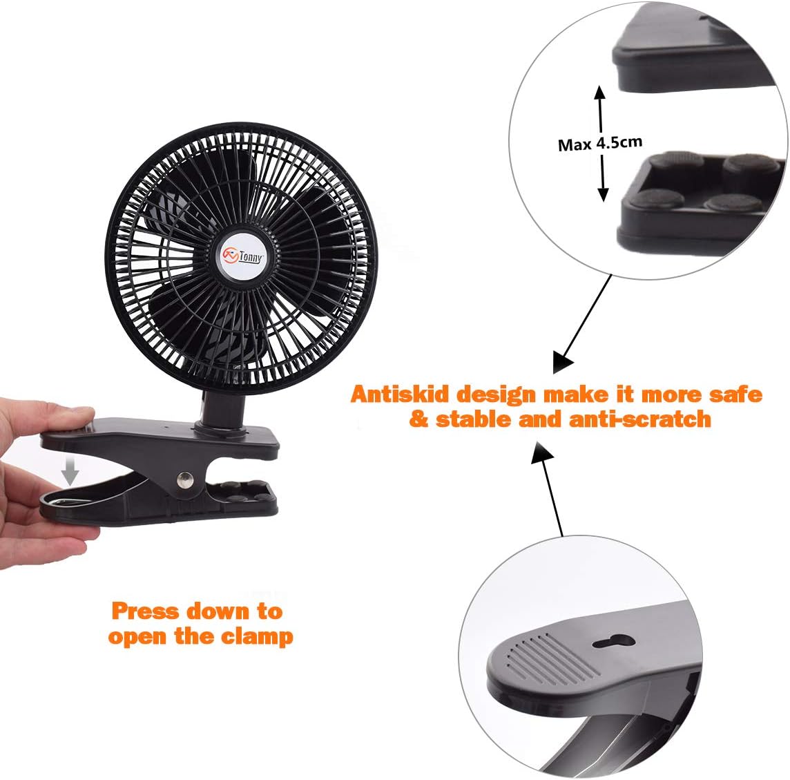 TN TONNY Convertible 6-Inch Desk & Clip on Fan, Two Quiet Speeds, Household Table Clip on Fans AC Personal Desktop Fans with 6 Feet Cord