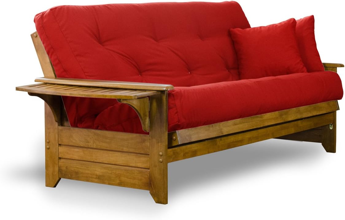 Brentwood Tray Arm Futon Sofabed Set - Queen Frame, 8" Microfiber Fudge Mattress, Heritage Finish