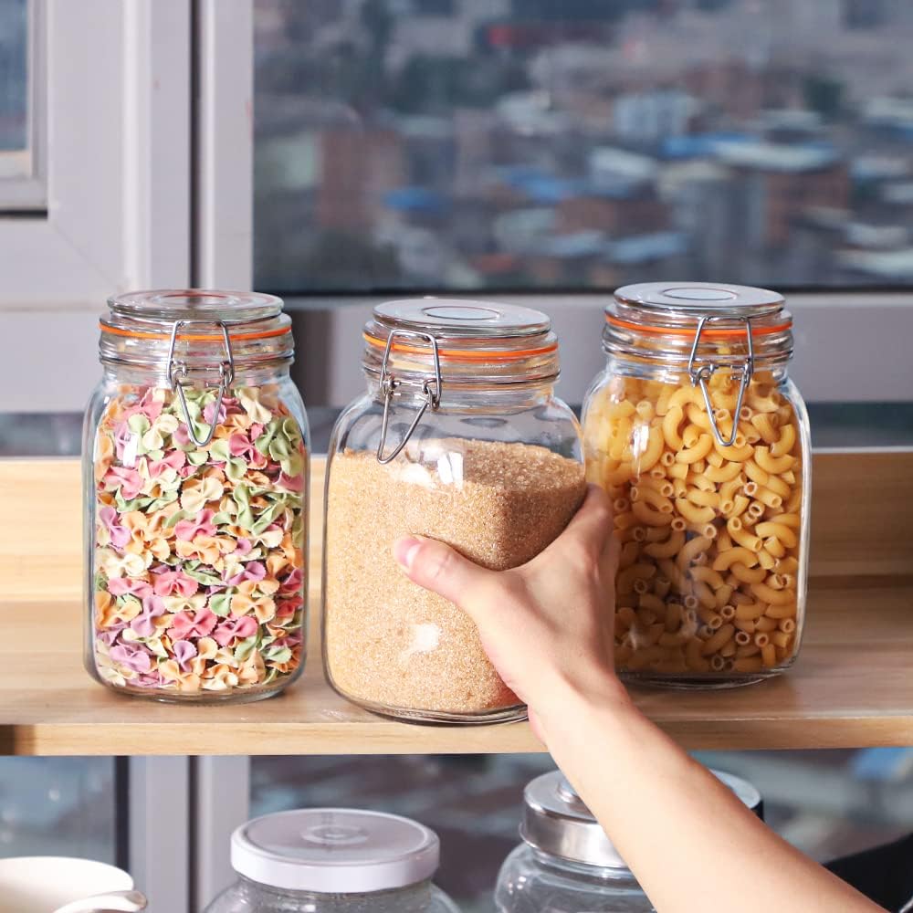 Qianfenie 1.1 Gallon Wide Mouth Airtight Glass Storage Containers with Lids