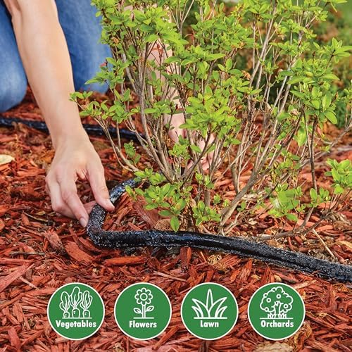 Gilmour 25' Black Flat Weeper Soaker Hose for Garden Beds, Drip Irrigation Outdoor Hose, Flexible Garden Hose for Vegetable Gardens, Flower Beds