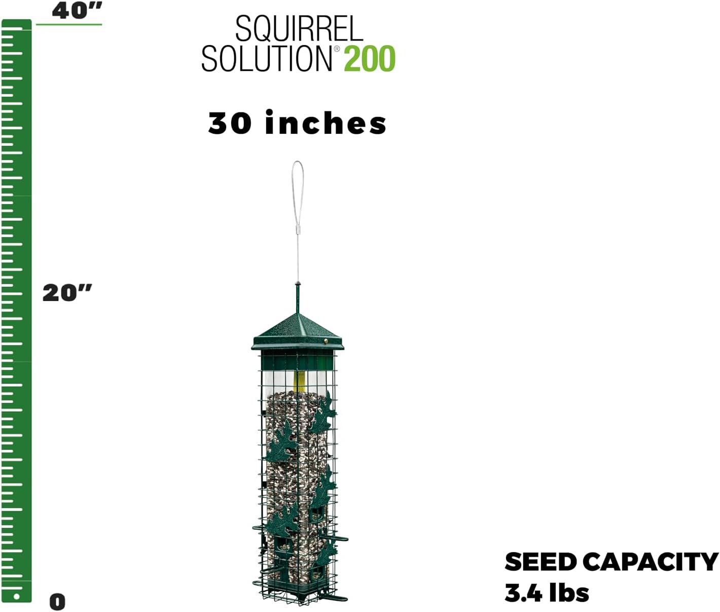 Squirrel Solution200 Squirrel-proof Bird Feeder w/6 Feeding Ports, 3.4-pound Seed Capacity, Free Seed Funnel | Six ports