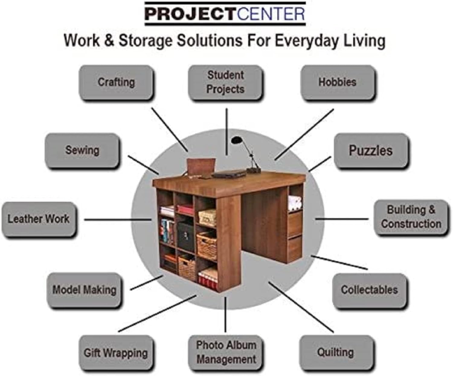Venture Horizon Project Center Desk with Two 9-Cubby Bookcase (Oak)