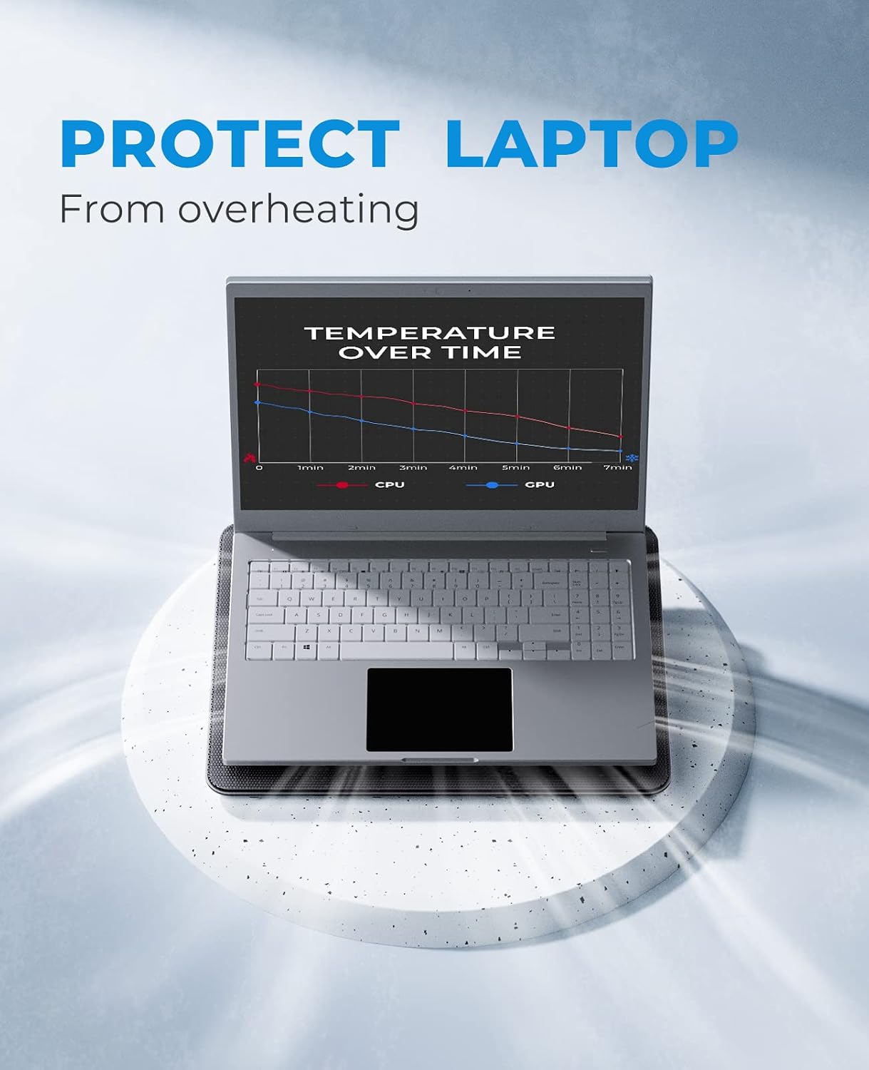 havit HV-F2056 15.6"-17" Laptop Cooler Cooling Pad - Slim Portable USB Powered (3 Fans), Black/Blue | Three quiet USB-powered fans circulate air below the laptop, two height settings improve viewing and typing comfort