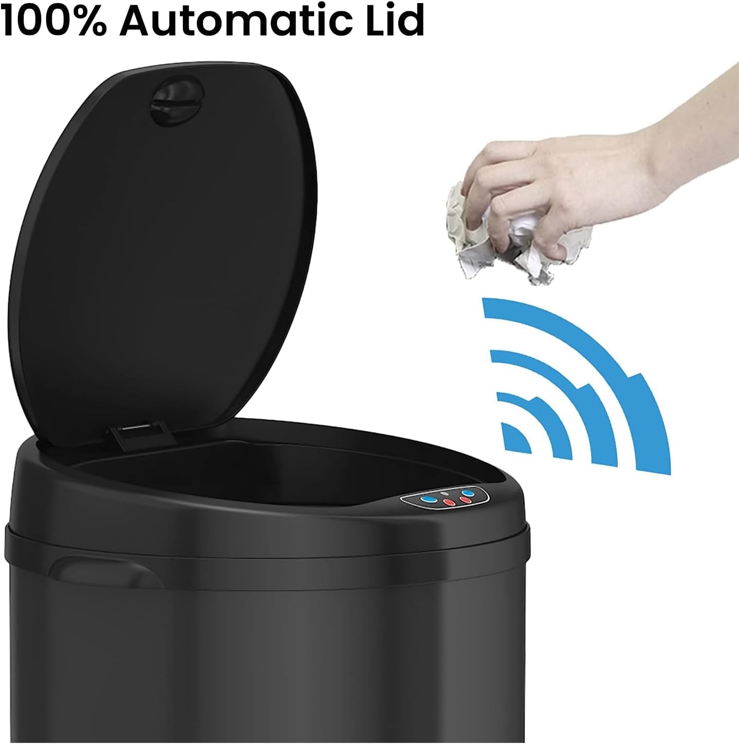 iTouchless 13 Gallon Touchless Sensor Kitchen Trash Can with Odor Control System, Brushed Stainless Steel, Round Garbage Bin for Home or Office - IT13RCB