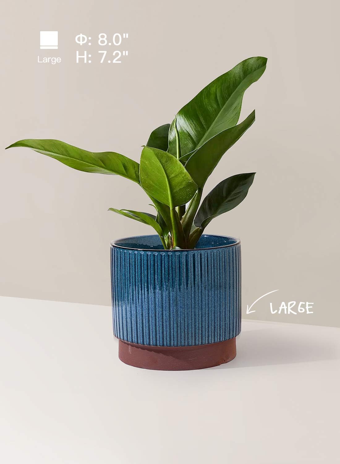 LE TAUCI Ceramic Plant Pots with Drainage Holes, Set of 3, 8+6.7+5.5 Inch Stripe Garden Planter Pots for Outdoor Indoor Plants Flower