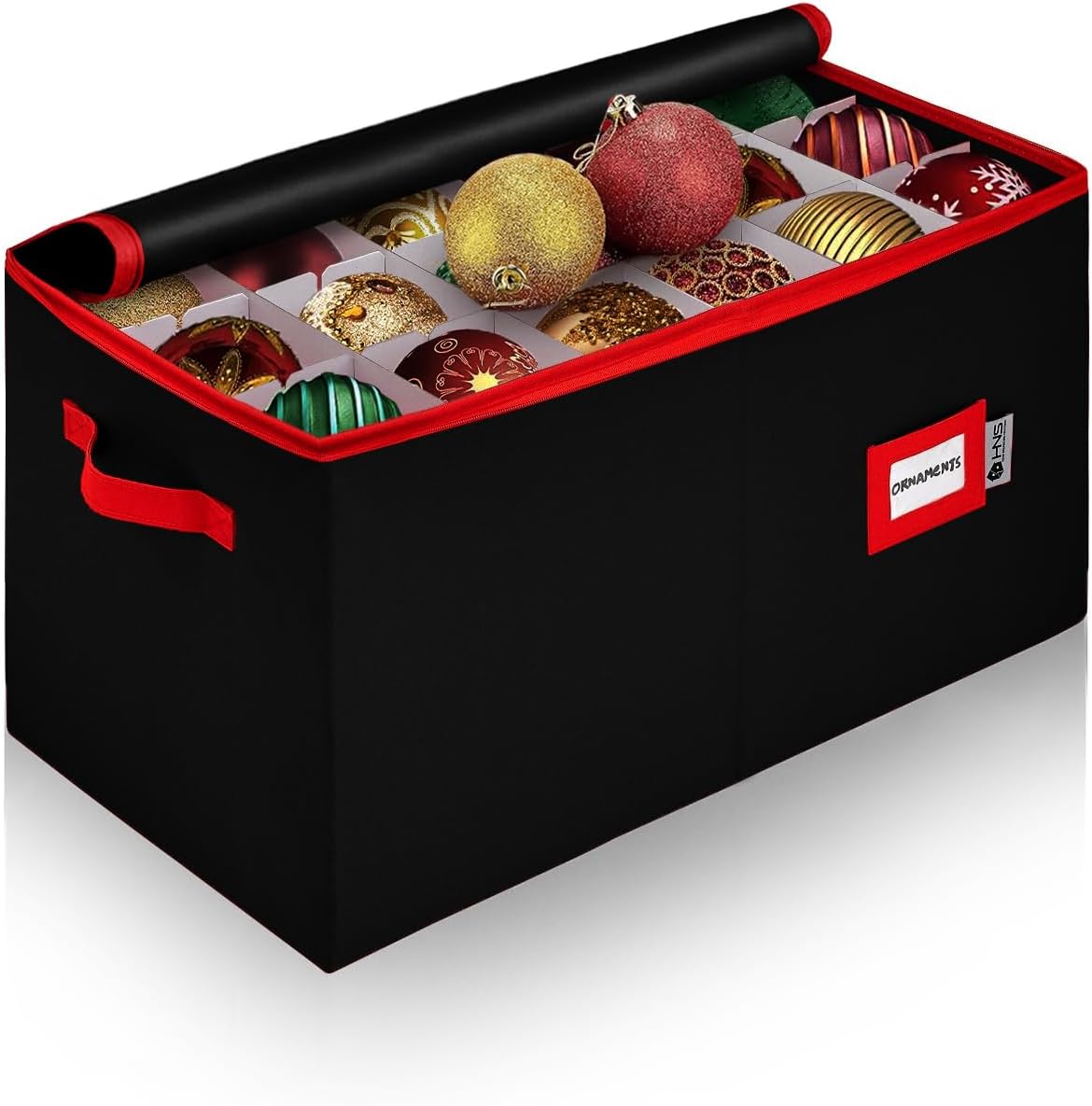Christmas Ornament Storage Container with Dividers - Box Stores Up to 54 Ornaments, Zippered, Convenient, Adjustable