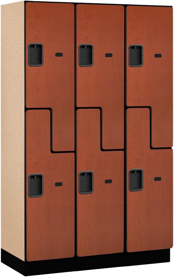 Salsbury Industries 2-Tier S-Style Extra Wide Designer Wood Locker with Three Wide Storage Units, 6-Feet High by 18-Inch Deep, Mahogany