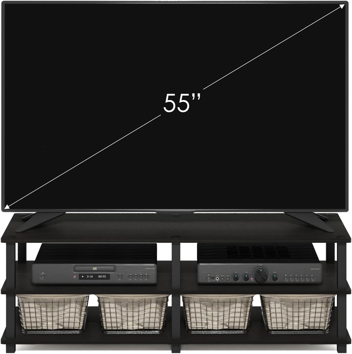 Furinno Turn-S-Tube No Tools 3-Tier Entertainment TV Stands, Dark Cherry and Black
