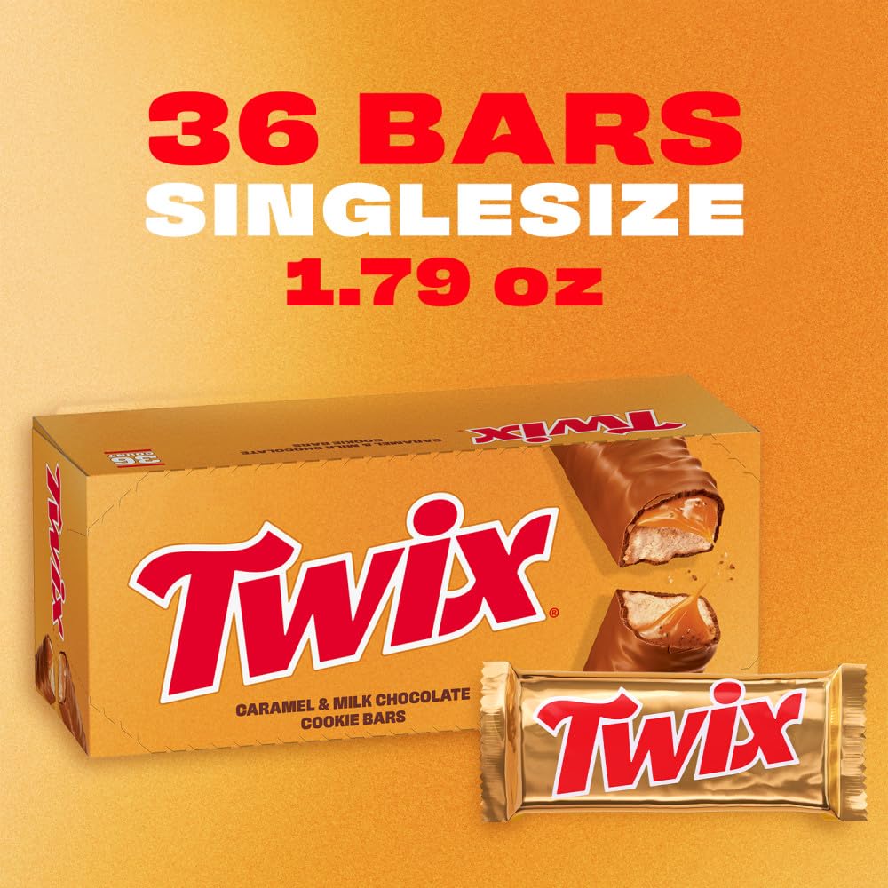 TWIX Full Size Milk Chocolate Caramel Cookie Candy Bars, Bulk, 36 ct | Crunchy cookie and chewy caramel in full size bars individually wrapped, for party favors, sharing, movie nights, gift box