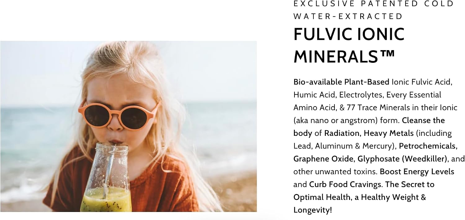 Optimally Organic Water Extracted Fulvic Ionic Minerals X100-2 Month Supply - Patented BioActive Ionic Fulvic Acid - Humic Acid - 77 Trace Minerals