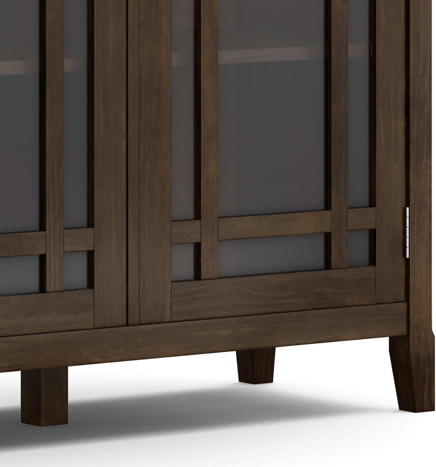 SIMPLIHOME Bedford 62" Wide Solid Wood Sideboard in Brunette Brown | Transitional low media console with glass doors and storage shelves for the living room, entryway or dining room.