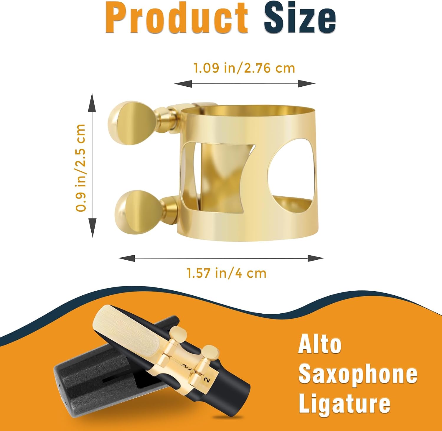 EASTROCK Alto Saxophone Ligature Kit, Metal Ligature for Saxophone Mouthpiece with Plastic Cap, Wind Musical Instruments Accessory for Beginner and Student