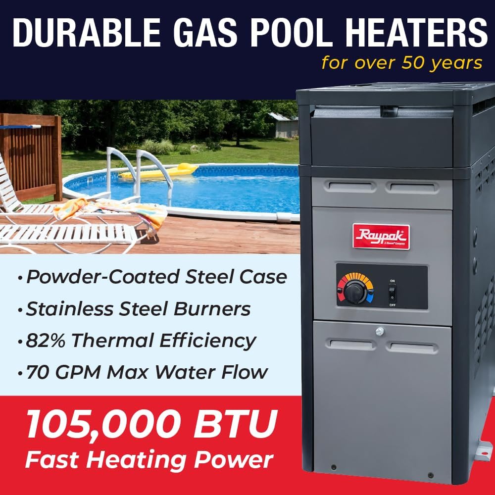 Raypak PR106AENC 105,000 BTU Natural Gas Pool Heater for Above Ground Pool and Spa Elevations 0–4,999 ft (014779)