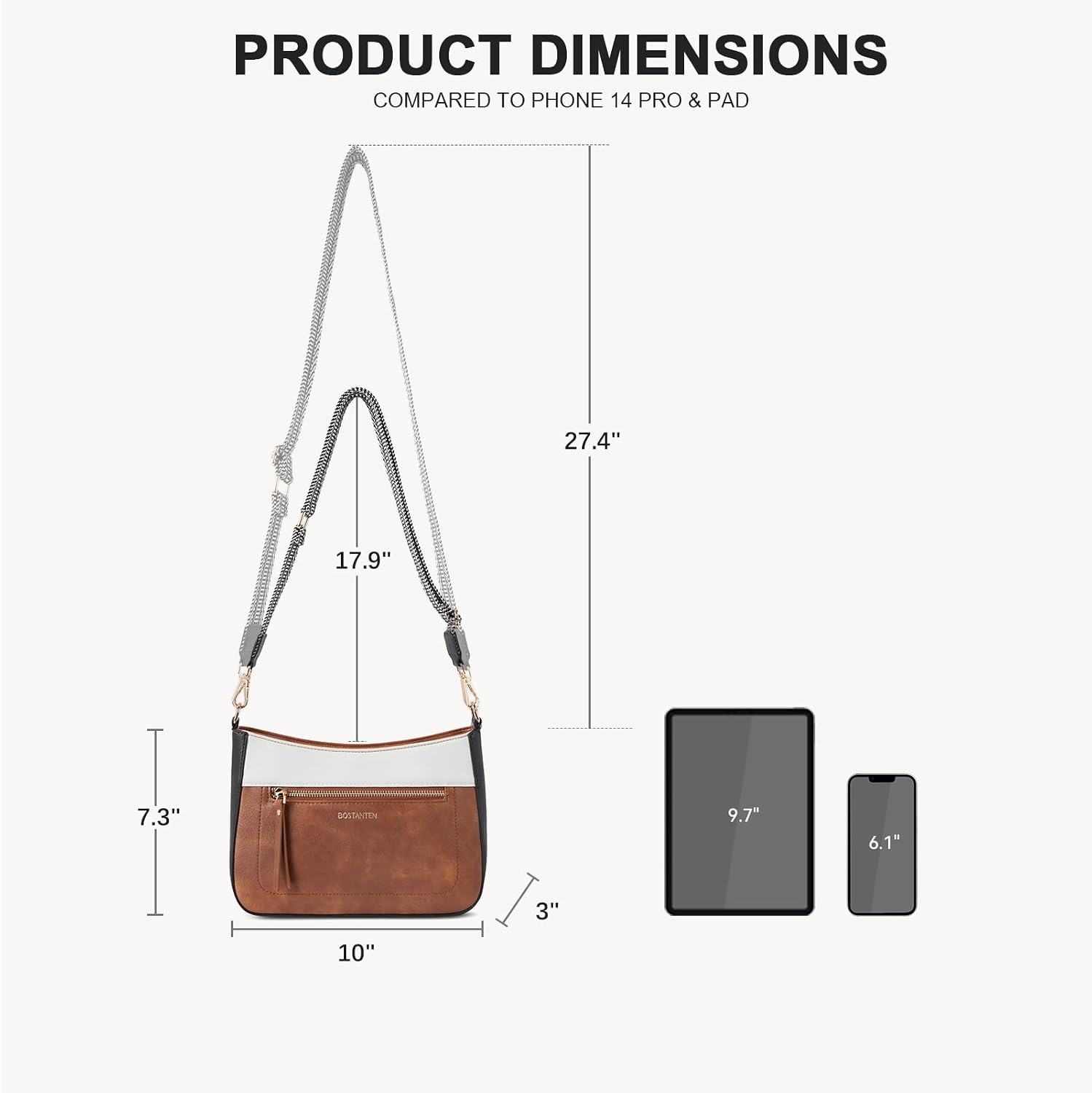 BOSTANTEN Crossbody Purses for Women Medium Shoulder Bag Quilted Handbags with Zipper Pocket