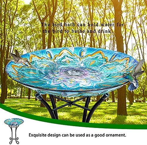 VCUTEKA Glass Bird Bath Outdoor with Metal Stand, Bird Feeder Garden Decor