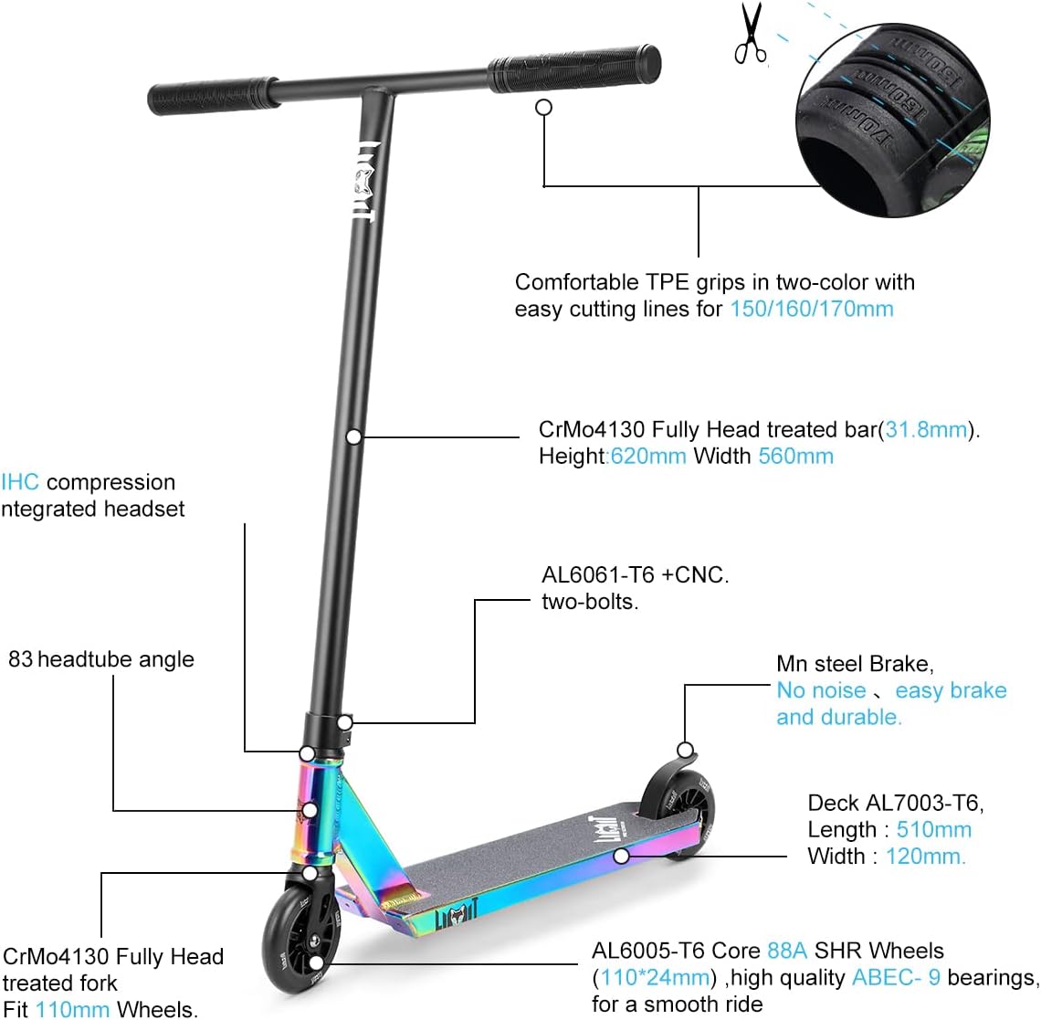 LMT69 Professional Scooter-Trick Scooter-Intermediate Beginner Stunt Scooter Suitable - Children, Teenagers Adults 8 Years Old Above