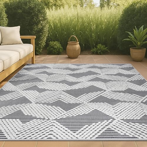 JONATHAN Y Art Deco Geometric Indoor Outdoor Area Rug 3X5 Black/Ivory, Jazz High-Low Pile for Backyard, Patio, Porch, Easy-Cleaning, High Traffic