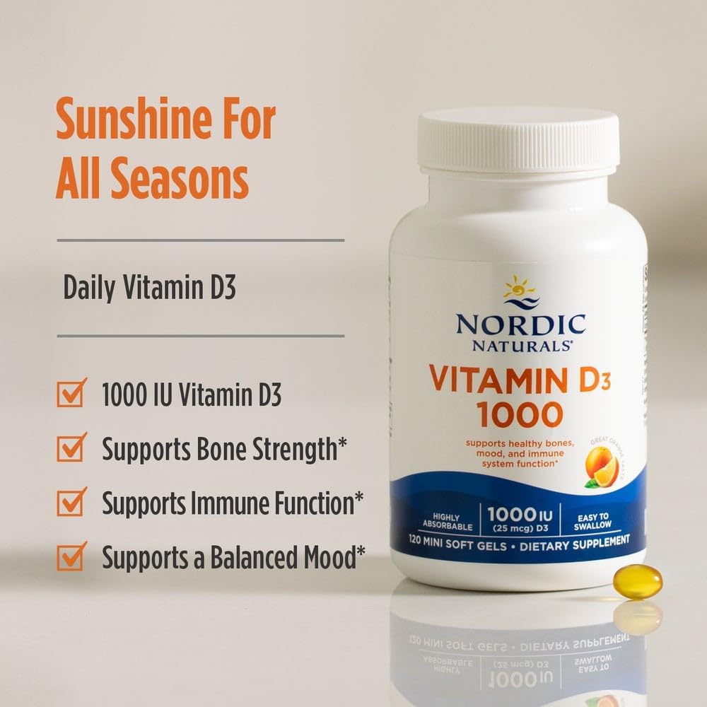 Nordic Naturals Vitamin D3 1000 IU, Orange - 120 Mini Soft Gels | Vitamin D3 supports healthy bones