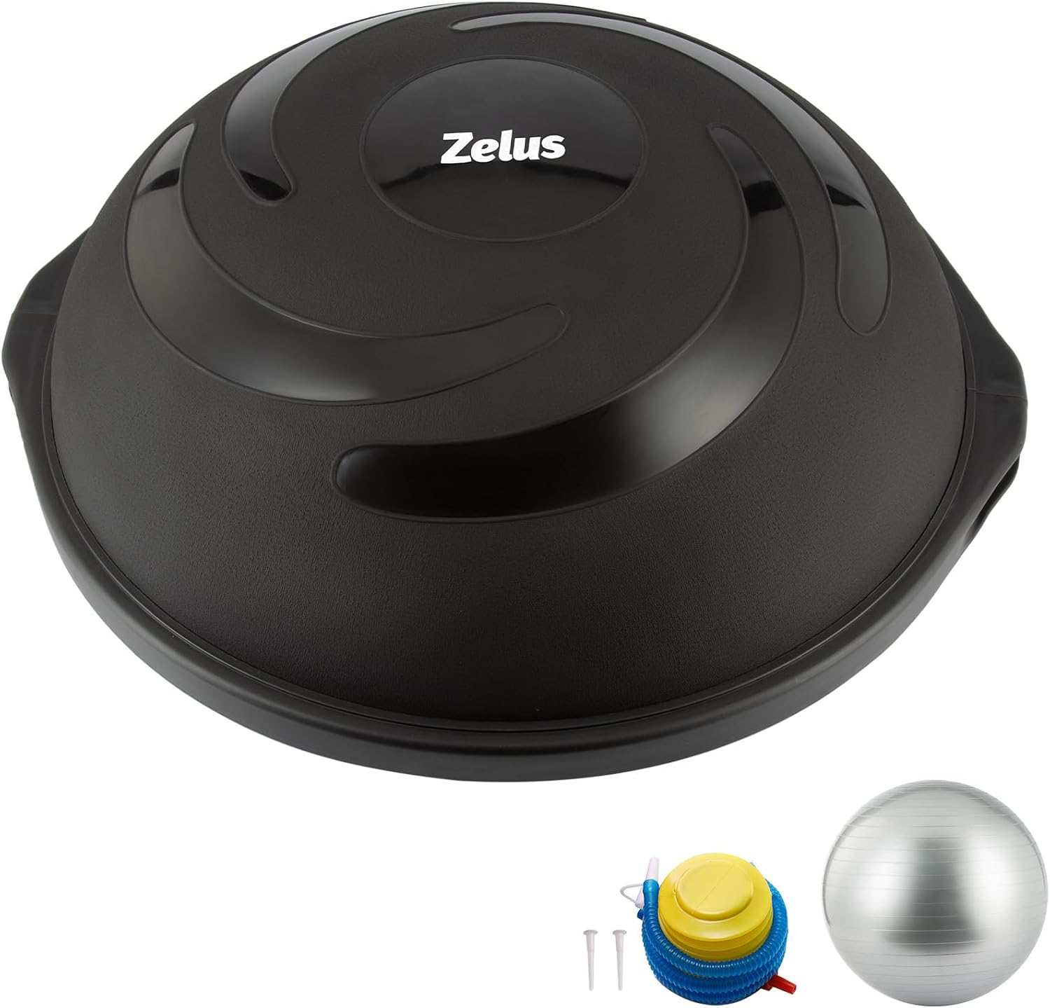 ZELUS 25in. Balance Ball | 660lb Inflatable Half Exercise Ball Wobble Board Balance Trainer w Nonslip Base | Half Yoga Ball Strength Training