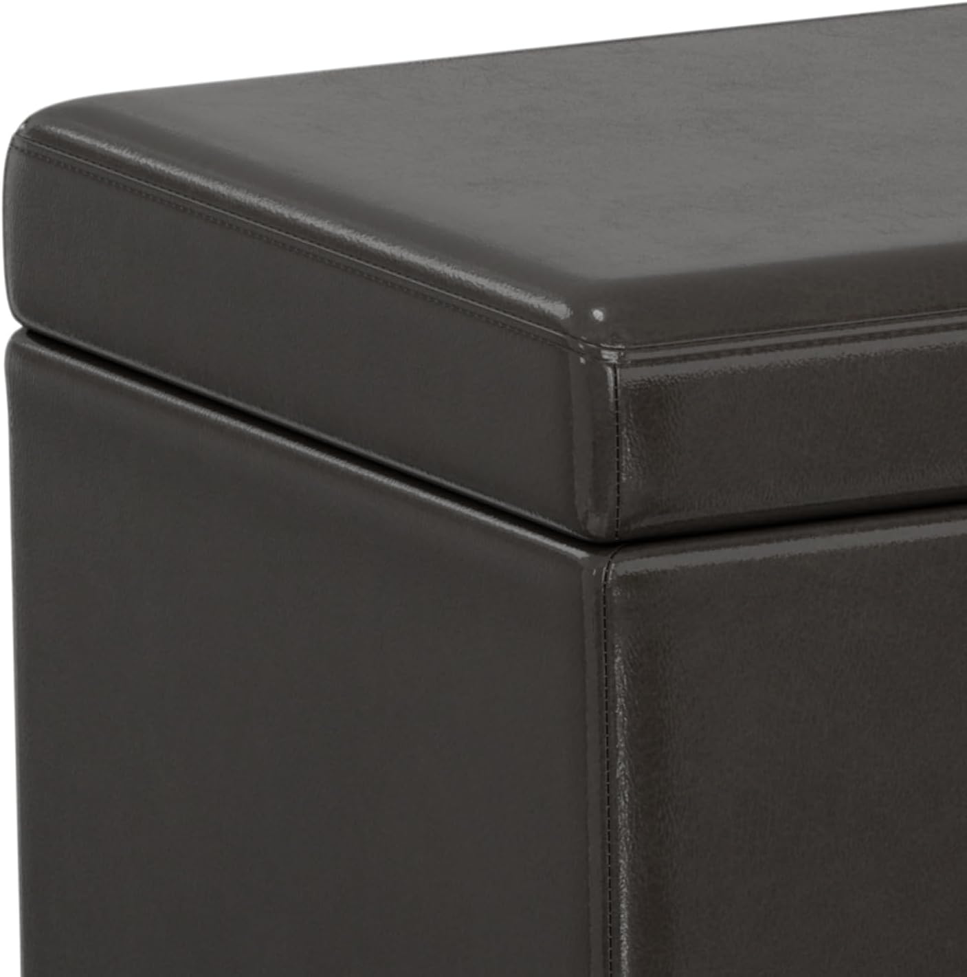 SIMPLIHOME Avalon 54" Wide Vegan Leather Storage Ottoman in Tanners Brown