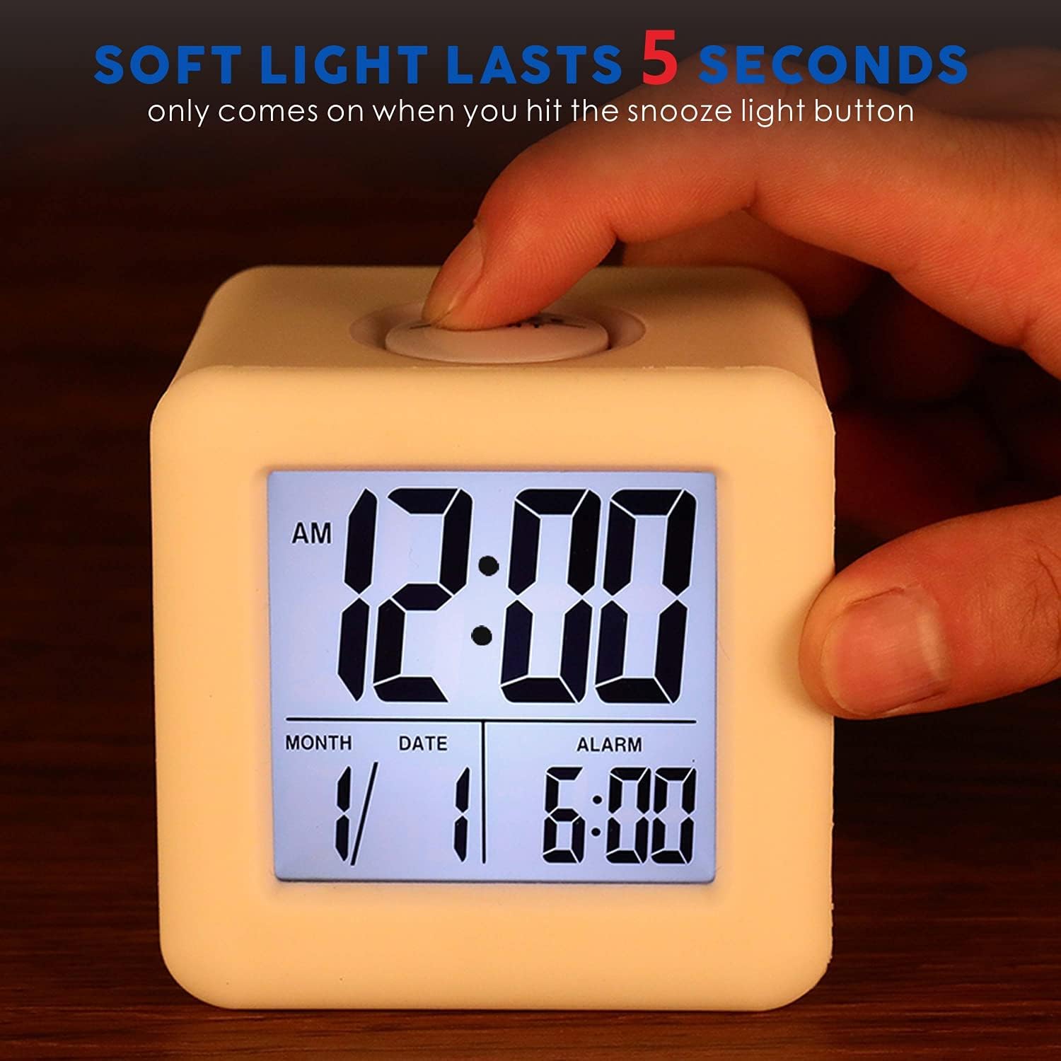 Plumeet Digital Alarm Clock Kids Clock with Snooze and White Nightlight - Easy Setting Travel Alarm Clocks Display Time, Date