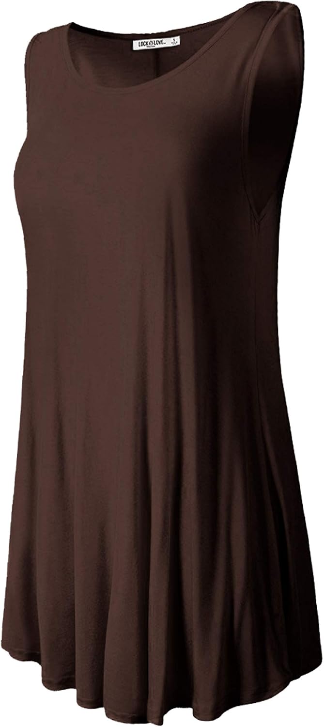 Lock and Love Women Solid Short Sleeve/Sleeveless Tunic for Leggings Swing Tunic Flare Tank Tops S-5XL Plus Size Made in USA